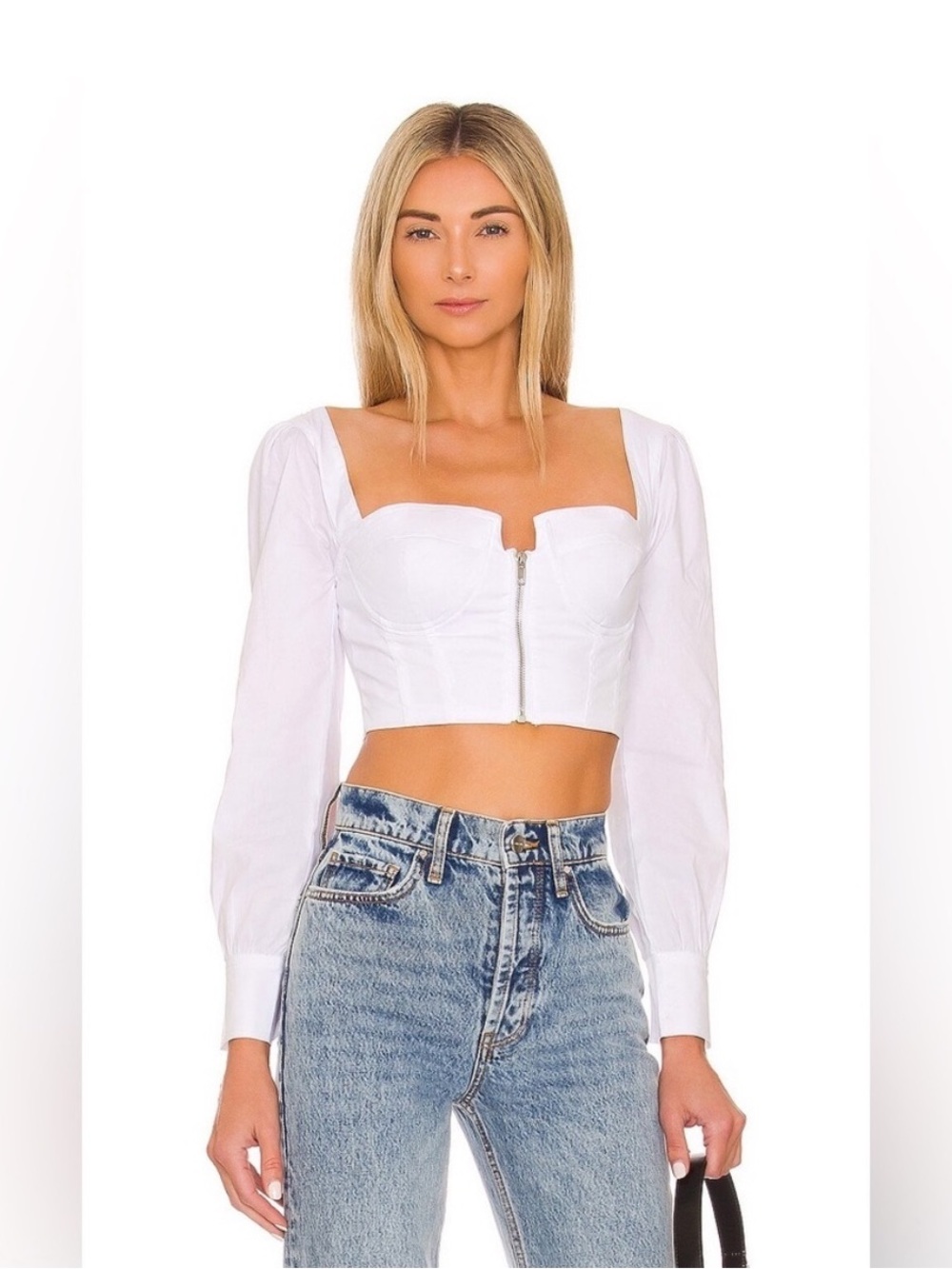 NEW More to Come White Long-Sleeve Zip Front Crop Top Size XS